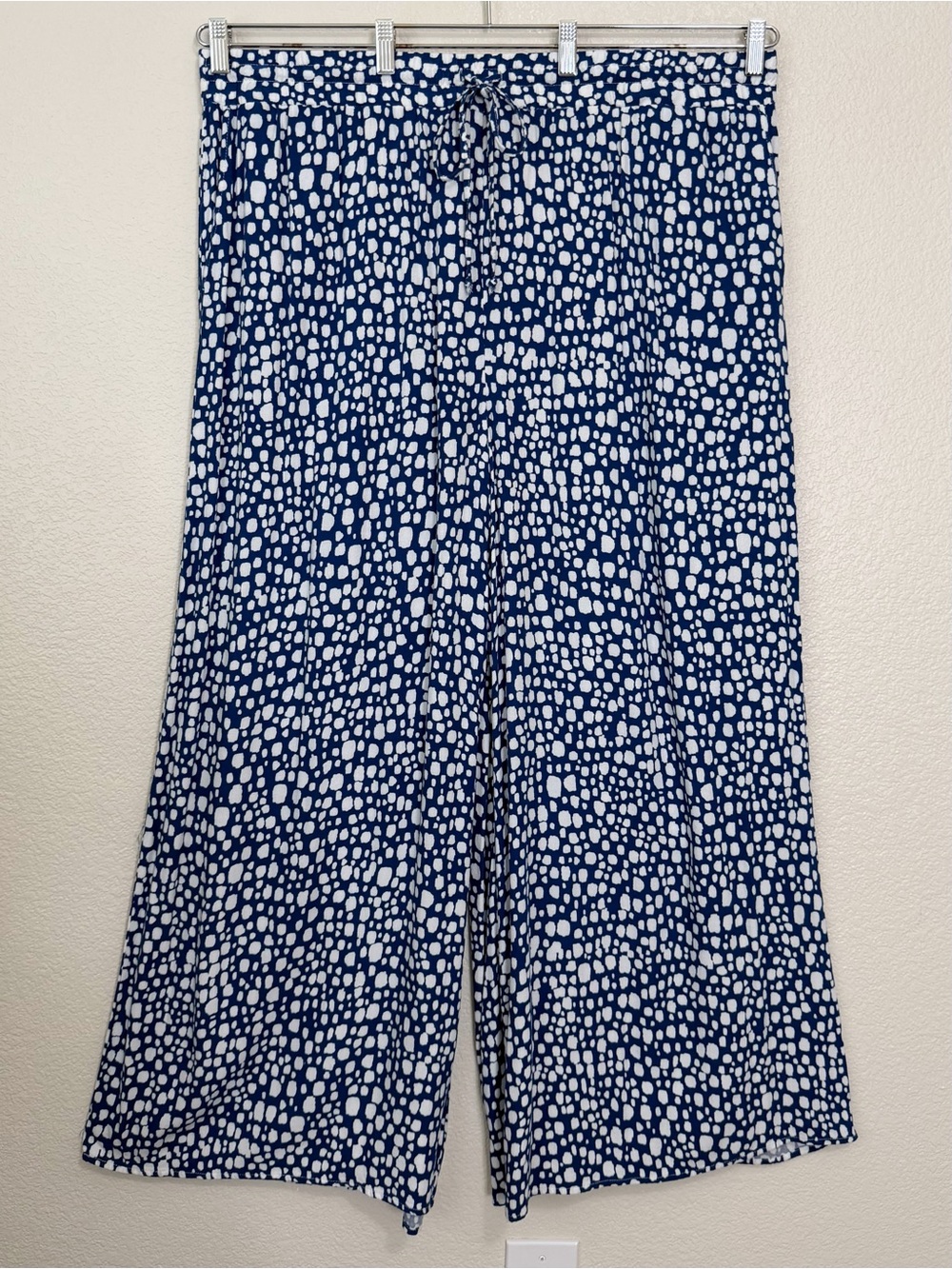 Eloquii Blue White Abstract Dot Wide-Leg Pull-On Pants, Size 22/24